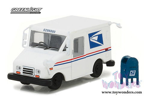 Greenlight - United States Postal Service (USPS) Long Live Postal Mail Delivery Vehicle (LLV) with Mailbox Accessory (1/64 scale diecast model car, White) 29888/48